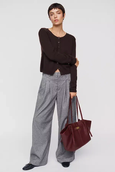 Maeve The Avery Wide-leg Pleated Trousers By : Brushed Herringbone Edition In Gray