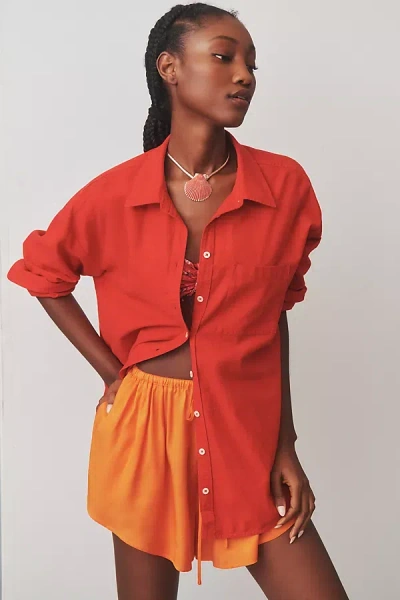 Maeve The Bennet Buttondown Shirt By : Linen Edition In Red