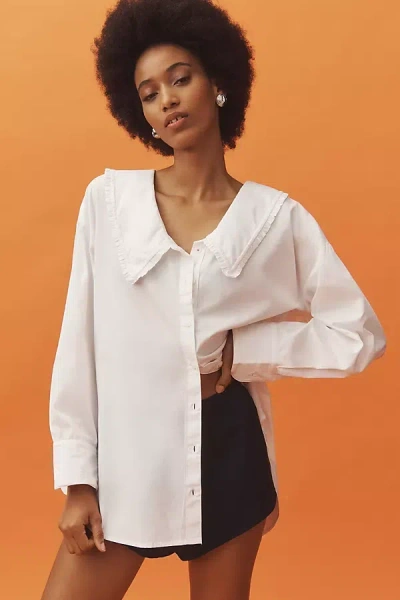 Maeve The Bennet Buttondown Shirt By : Ruffled Collar Edition In White