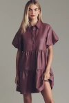 Maeve The Bettina Faux-leather Mini Shirt Dress By  In Purple