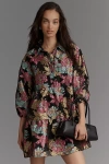 Maeve The Bettina Tiered Jacquard Mini Shirt Dress By  In Brown