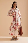 Maeve The Bettina Tiered Midi Shirt Dress By  In Beige