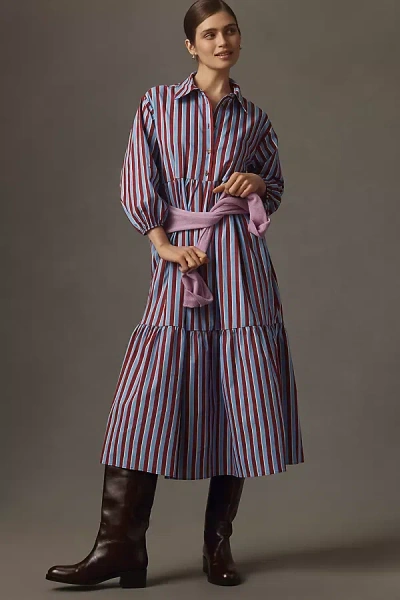 Maeve The Bettina Tiered Midi Shirt Dress By  In Animal Print