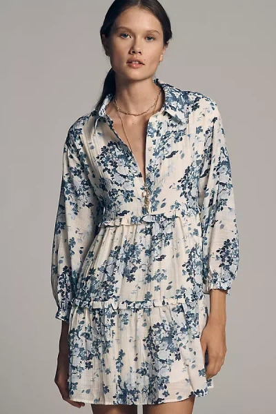 Maeve The Bettina Tiered Mini Shirt Dress By  In Blue