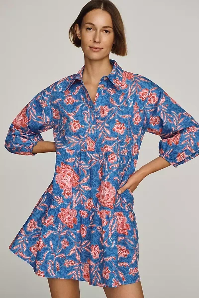 Maeve The Bettina Tiered Mini Shirt Dress By  In Blue