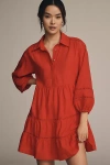 Maeve The Bettina Tiered Mini Shirt Dress By : Linen Edition In Red