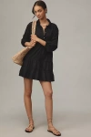 Maeve The Bettina Tiered Mini Shirt Dress By : Linen Edition In Black