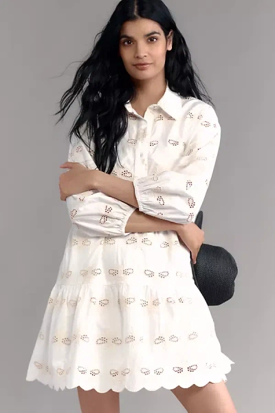 Maeve The Bettina Tiered Mini Shirt Dress: Embroidered Bee Edition In White