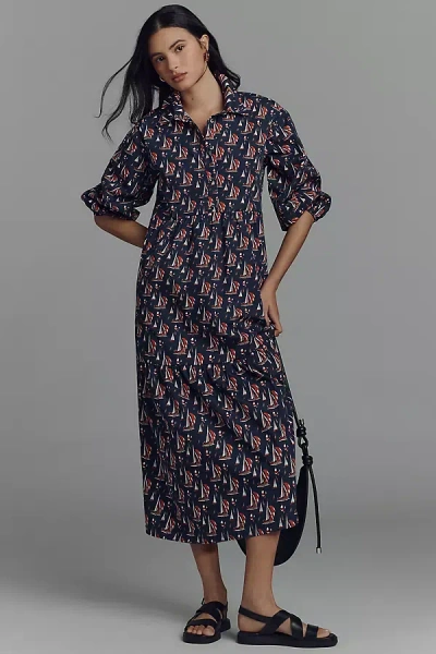 Maeve The Bettina Tiered Shirt Dress By  In Blue