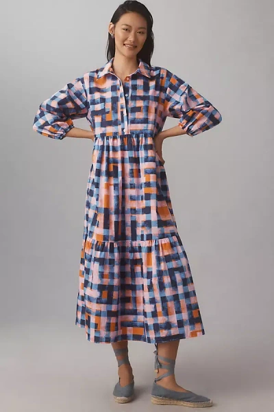 Maeve The Bettina Tiered Shirt Dress By  In Blue