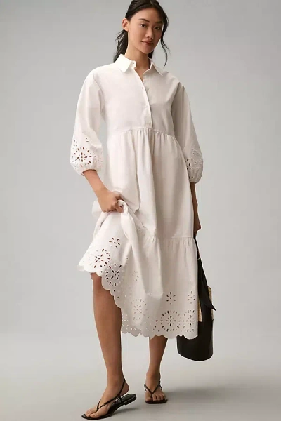 Maeve The Bettina Tiered Shirt Dress By : Eyelet Edition In White