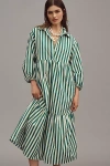 Maeve The Bettina Tiered Shirt Dress By  In Green
