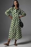 Maeve The Bettina Tiered Shirt Dress In Green