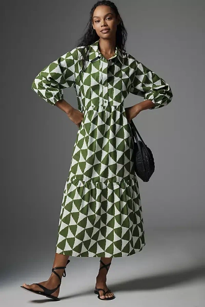 Maeve The Bettina Tiered Shirt Dress In Green