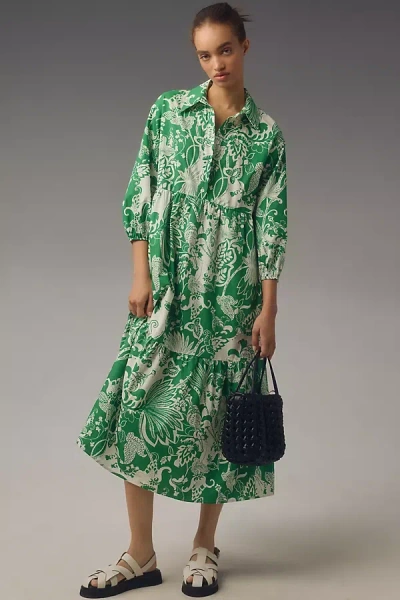 Maeve The Bettina Tiered Shirt Dress By  In Green