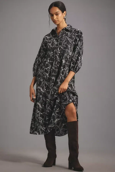 Maeve The Bettina Tiered Midi Shirt Dress By  In Multicolor