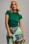 Maeve The Blair Stretch Cotton Short-sleeve Baby Tee By : Cropped Edition In Green