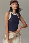 Maeve The Blair Stretch Cotton Crop Racerback Tank Top In Blue