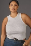 Maeve The Blair Stretch Cotton Crop Racerback Tank Top In Grey