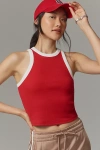 Maeve The Blair Stretch Cotton Crop Racerback Tank Top In Red