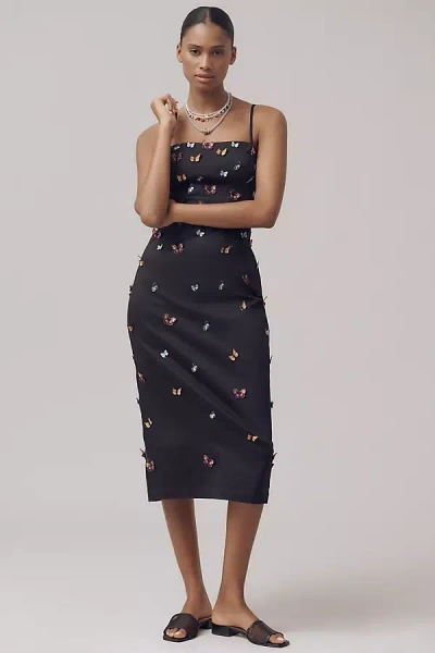 Maeve The Brynne 3d Spaghetti-strap Midi Dress By : Butterfly-embellished Edition