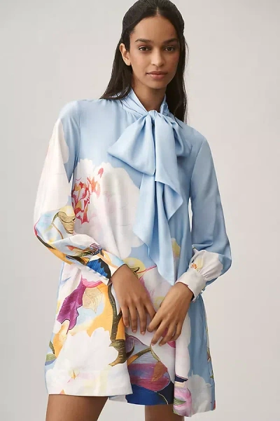 Maeve The Caroline Tie-neck Mini Dress By  In Blue