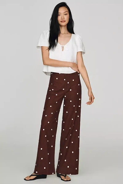 Maeve The Colette Beachy Linen Full-length Wide-leg Pants By  In Brown