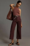 Maeve The Colette Contrast-stitch Cropped Wide-leg Pants By  In Brown