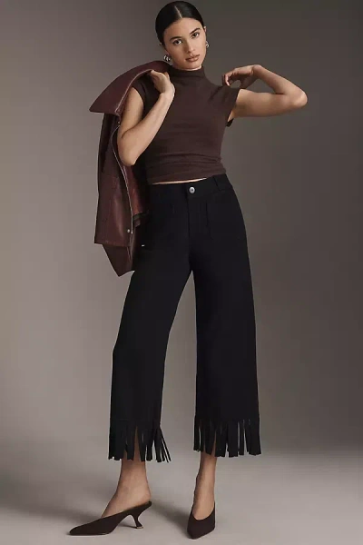 Maeve The Colette Crop Knit Fringe Pants By  In Black