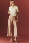 Maeve The Colette Crop Metallic Faux-leather Ruffle-hem Trousers By  In Neutral