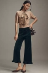 Maeve The Colette Crop Velvet Ruffle-hem Pants By  In Green