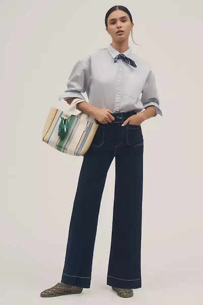 Maeve The Colette Contrast-stitch Full-length Wide-leg Pants By : Magic Fabric Edition In Blue