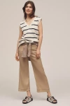 Maeve The Colette Cropped Wide-leg Pants By : Contrast-stitch Linen Edition In Beige