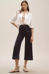 Maeve The Colette Cropped Wide-leg Pants By : Contrast-stitch Linen Edition In Blue