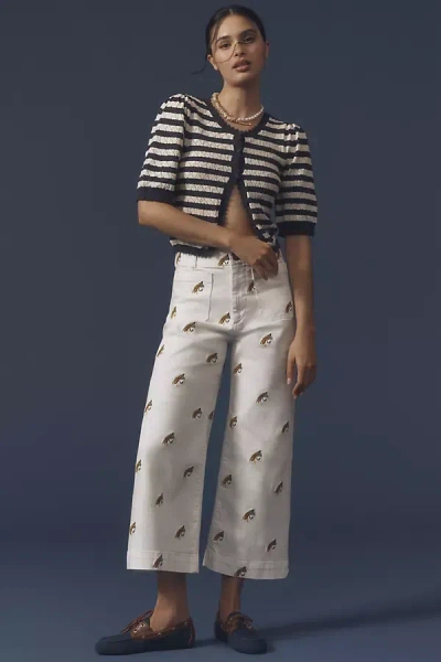 Maeve The Colette Cropped Wide-leg Pants By : Embroidered Fishing Edition In Beige