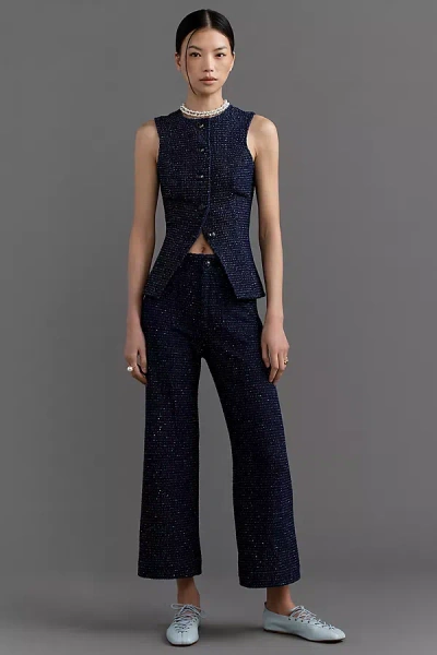 Maeve The Colette Cropped Wide-leg Pants By : Merrick White Tweed Edition In Blue