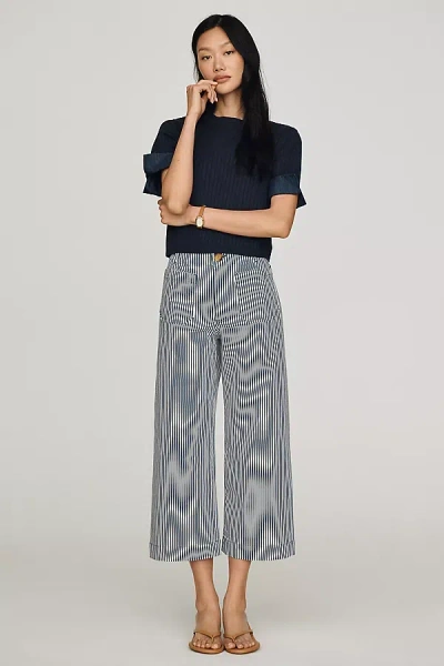 Maeve The Colette Striped Crop Wide-leg Jeans By  In Blue