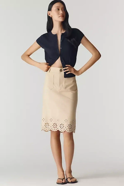 Maeve The Colette Eyelet Midi Skirt In Neutral