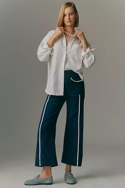 Maeve The Colette Flap Pocket Crop Wide-leg Pants By  In Blue