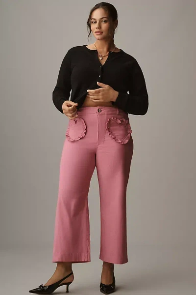 Maeve The Colette Heart Pocket Crop Wide-leg Pants By  In Pink