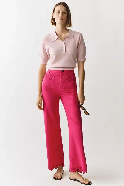 Maeve The Colette Lace Trim Full-length Wide-leg Pants By  In Pink