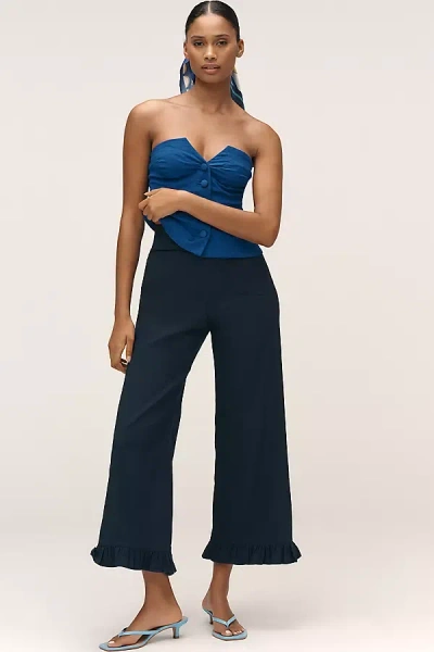 Maeve The Colette Magic Fabric Ruffle-hem Crop Wide-leg Pants By  In Blue