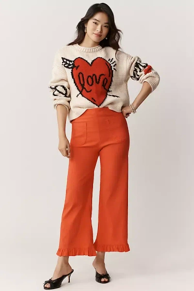 Maeve The Colette Magic Fabric Ruffle-hem Crop Wide-leg Pants By  In Red