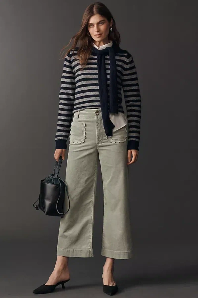 Maeve The Colette Scallop Pocket Corduroy Crop Wide-leg Pants By  In Green