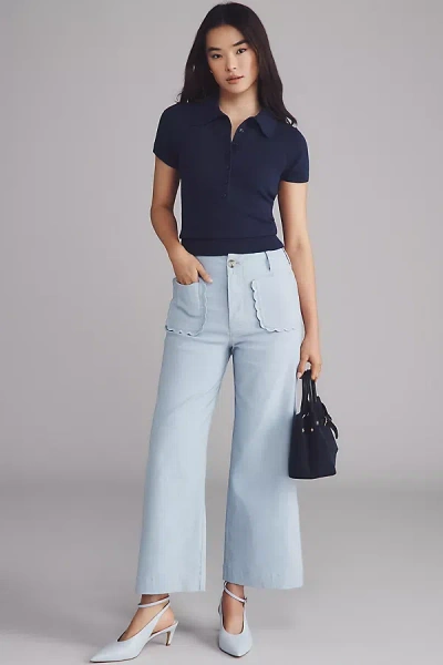 Maeve The Colette Scallop-pocket Crop Wide-leg Pants By  In Blue