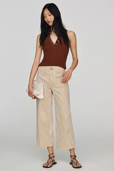 Maeve The Colette Striped Crop Wide-leg Jeans By  In Brown