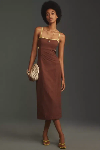 Maeve The Dafni Cutout Linen Midi Dress By  In Brown