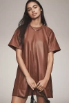 Maeve The Emmy Faux-leather Short-sleeve Mini Dress By  In Brown