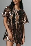 Maeve The Emmy Short-sleeve Swing Mini Dress By : Sequin Edition In Gold
