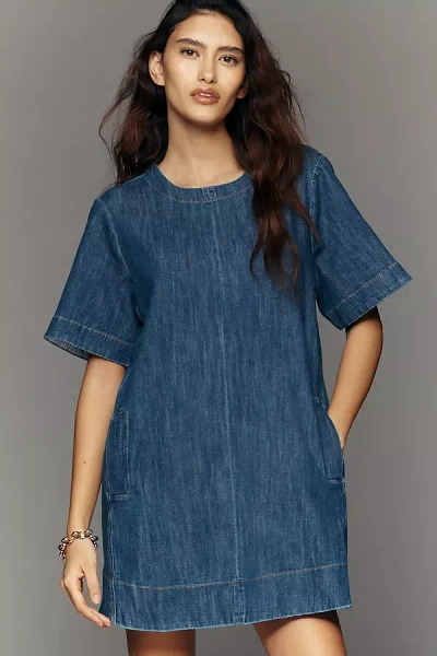 Maeve The Emmy Short-sleeve Denim Swing Dress By  In Blue